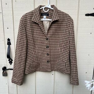 Jones New York Womens Jacket‎ Sz 16 Houndstooth Tweed Blazer Wool Vintage Y2K